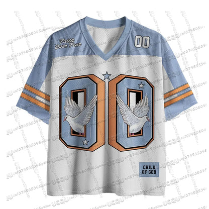 2025 New American God Is Good Christian Mesh Jersey Tshirt V-neck Loose Fashion Hip Hop StreetWear Summer Women's Y2K Casual Top