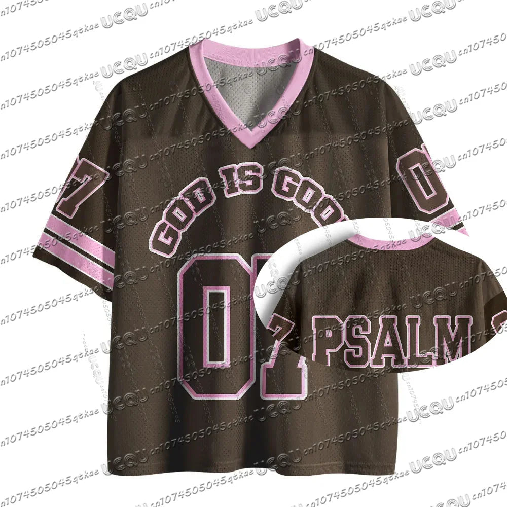 Heals ChristianJersey PersonalityT-Shirt Summer Women'S Fashion High Street Short Sleeved V-Neck Mesh Sportswear Casual Y2k Top