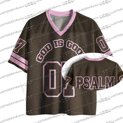 Heals ChristianJersey PersonalityT-Shirt Summer Women'S Fashion High Street Short Sleeved V-Neck Mesh Sportswear Casual Y2k Top