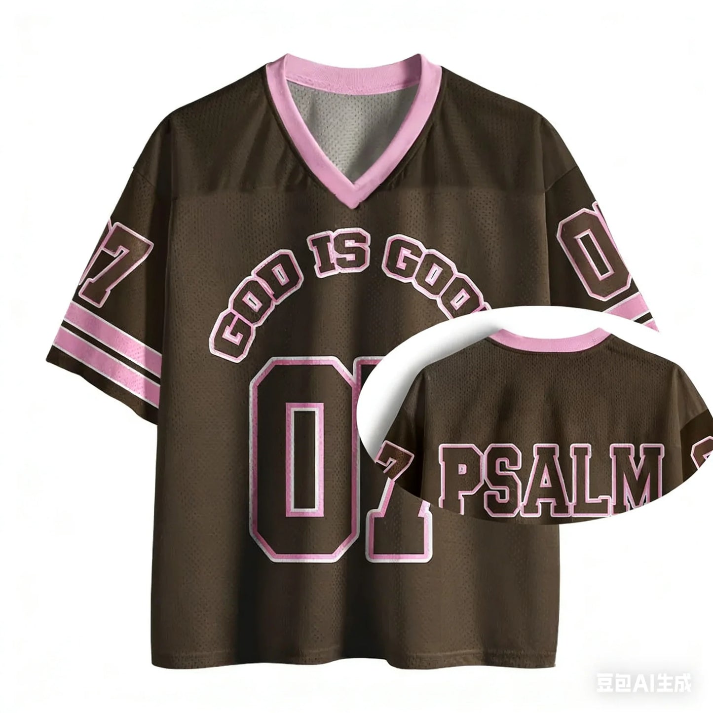 Heals ChristianJersey PersonalityT-Shirt Summer Women'S Fashion High Street Short Sleeved V-Neck Mesh Sportswear Casual Y2k Top