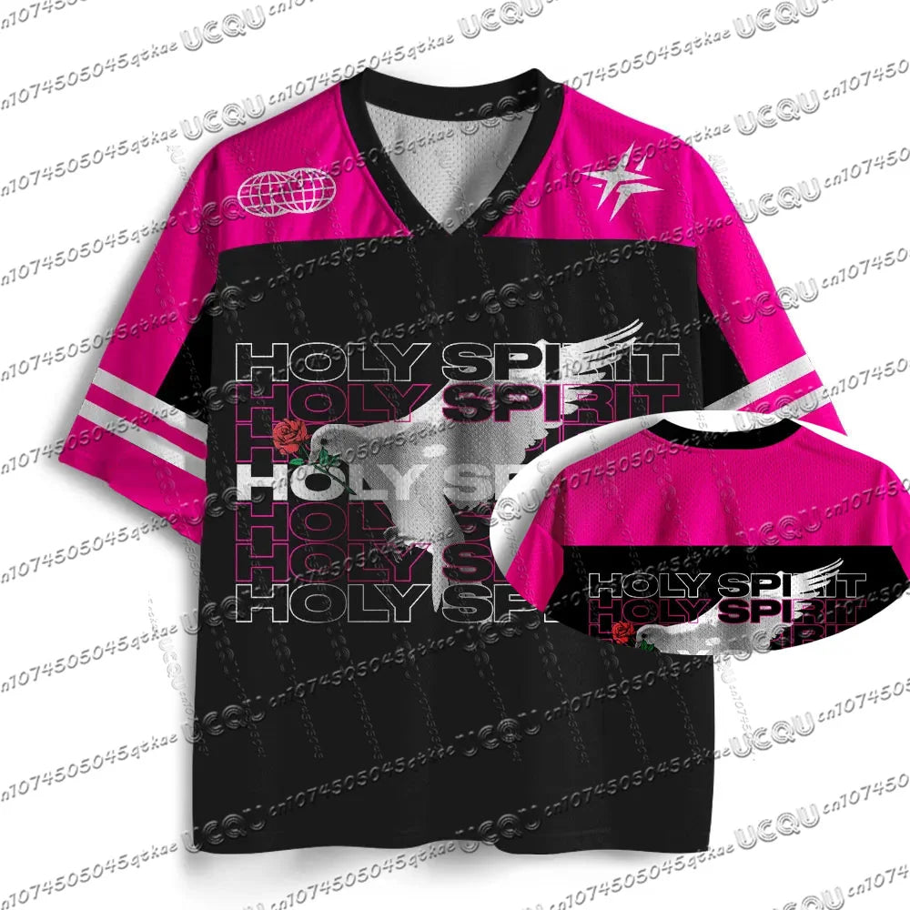 Heals ChristianJersey PersonalityT-Shirt Summer Women'S Fashion High Street Short Sleeved V-Neck Mesh Sportswear Casual Y2k Top