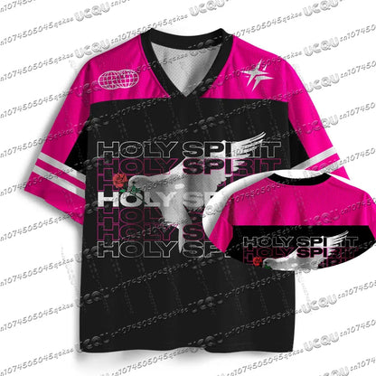 Heals ChristianJersey PersonalityT-Shirt Summer Women'S Fashion High Street Short Sleeved V-Neck Mesh Sportswear Casual Y2k Top
