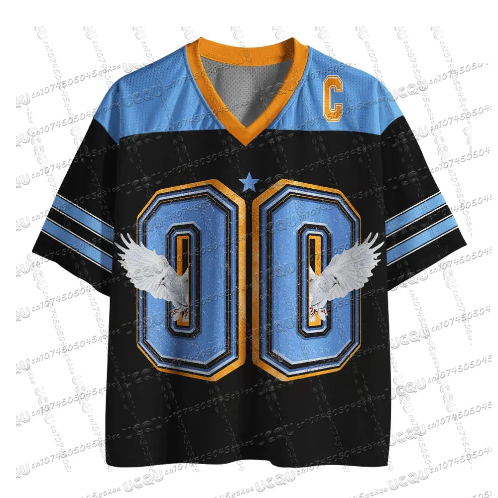 2025 New American God Is Good Christian Mesh Jersey Tshirt V-neck Loose Fashion Hip Hop StreetWear Summer Women's Y2K Casual Top