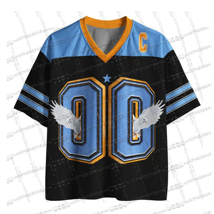 2025 New American God Is Good Christian Mesh Jersey Tshirt V-neck Loose Fashion Hip Hop StreetWear Summer Women's Y2K Casual Top