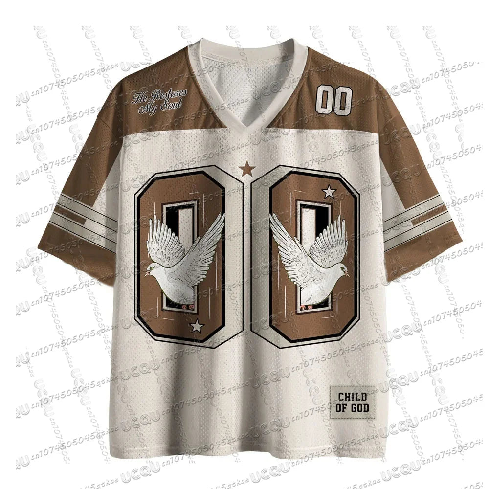 2025 New American God Is Good Christian Mesh Jersey Tshirt V-neck Loose Fashion Hip Hop StreetWear Summer Women's Y2K Casual Top