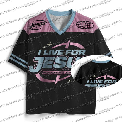 Heals ChristianJersey PersonalityT-Shirt Summer Women'S Fashion High Street Short Sleeved V-Neck Mesh Sportswear Casual Y2k Top
