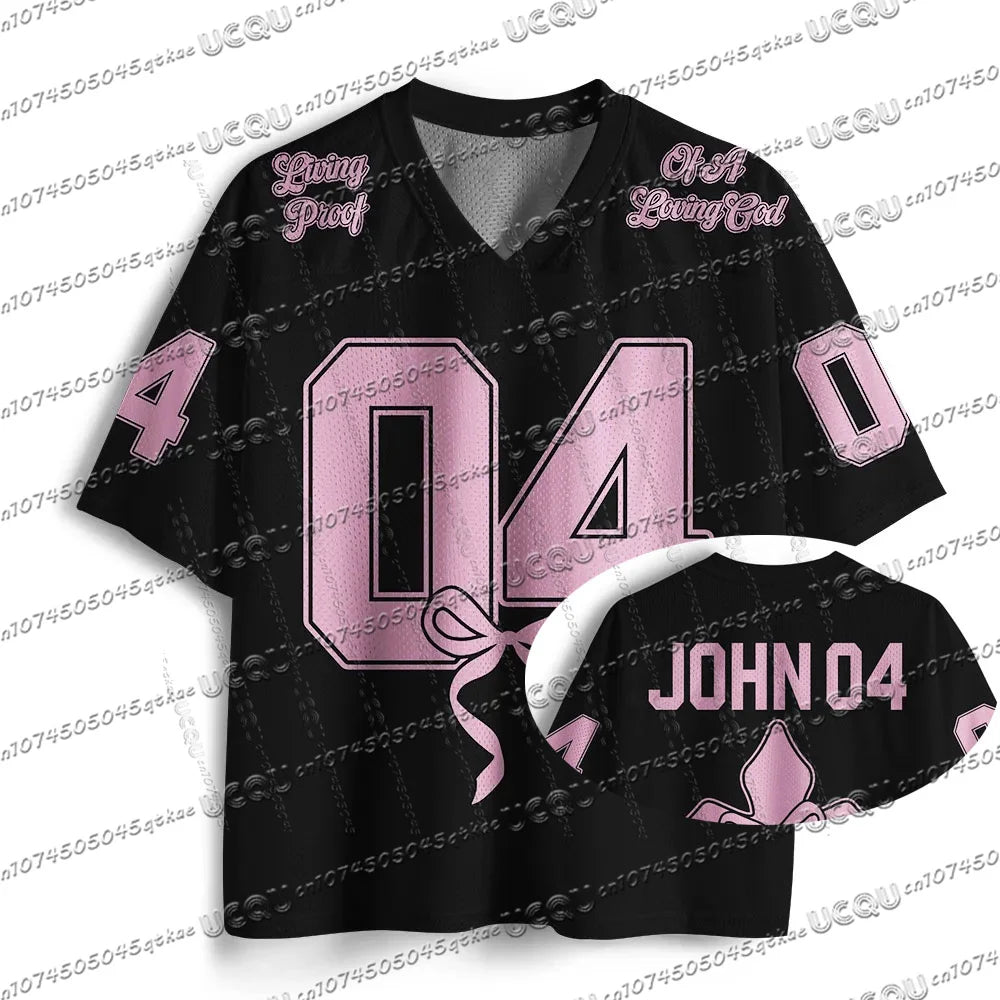 Heals ChristianJersey PersonalityT-Shirt Summer Women'S Fashion High Street Short Sleeved V-Neck Mesh Sportswear Casual Y2k Top