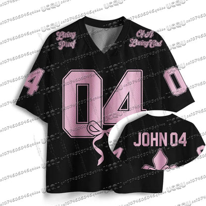 Heals ChristianJersey PersonalityT-Shirt Summer Women'S Fashion High Street Short Sleeved V-Neck Mesh Sportswear Casual Y2k Top