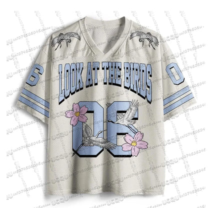 2025 New American God Is Good Christian Mesh Jersey Tshirt V-neck Loose Fashion Hip Hop StreetWear Summer Women's Y2K Casual Top