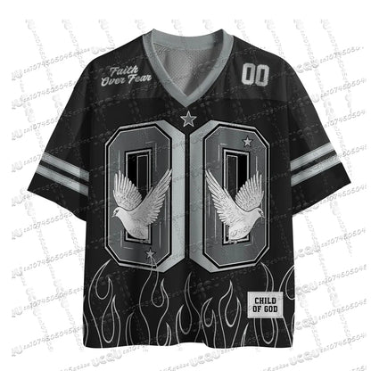 2025 New American God Is Good Christian Mesh Jersey Tshirt V-neck Loose Fashion Hip Hop StreetWear Summer Women's Y2K Casual Top