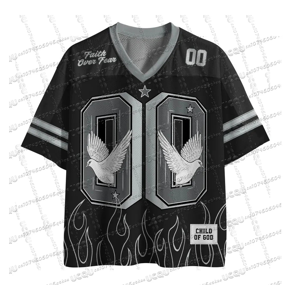 2025 New American God Is Good Christian Mesh Jersey Tshirt V-neck Loose Fashion Hip Hop StreetWear Summer Women's Y2K Casual Top