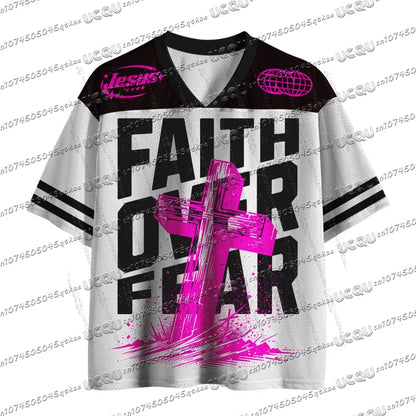 Heals ChristianJersey PersonalityT-Shirt Summer Women'S Fashion High Street Short Sleeved V-Neck Mesh Sportswear Casual Y2k Top
