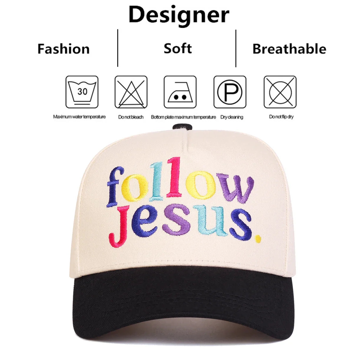 Unisex FOLLOW JESUS Letter Embroidery Baseball Caps Spring and Autumn Outdoor Adjustable Casual Hats Sunscreen Hat Sports Cap
