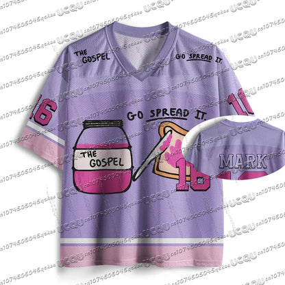 Heals ChristianJersey PersonalityT-Shirt Summer Women'S Fashion High Street Short Sleeved V-Neck Mesh Sportswear Casual Y2k Top